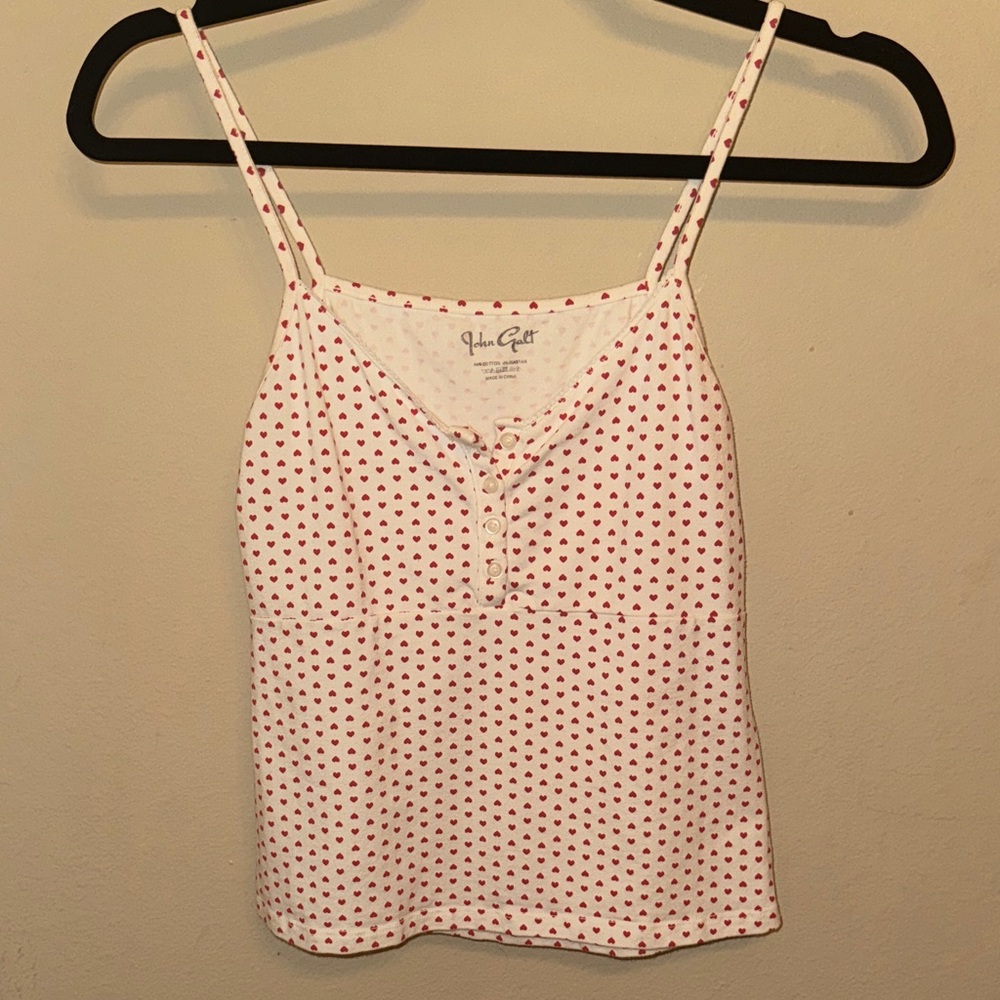 Brandy Melville White Camisole with Red Heart Pattern